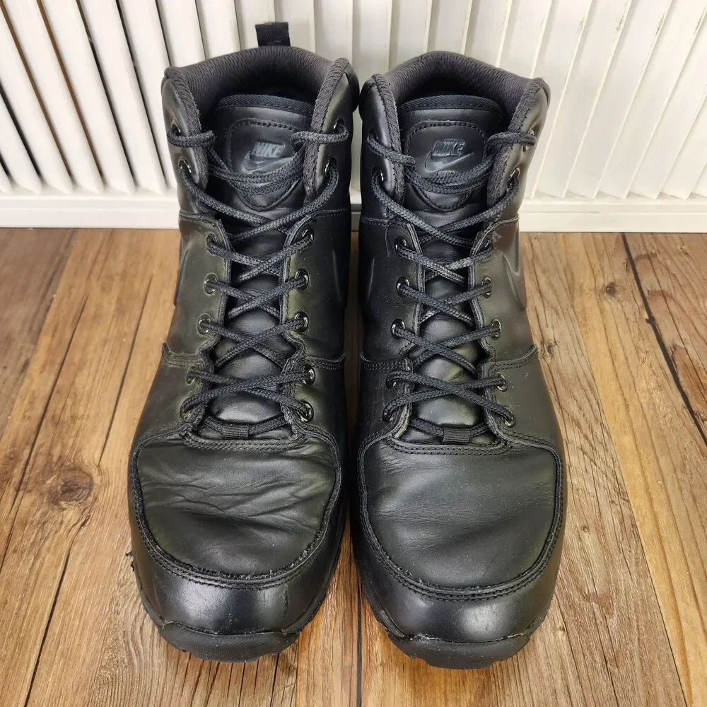Nike Manoa Leather Boots Mens Size 11.5 Triple Black Water Resistant 454350-003